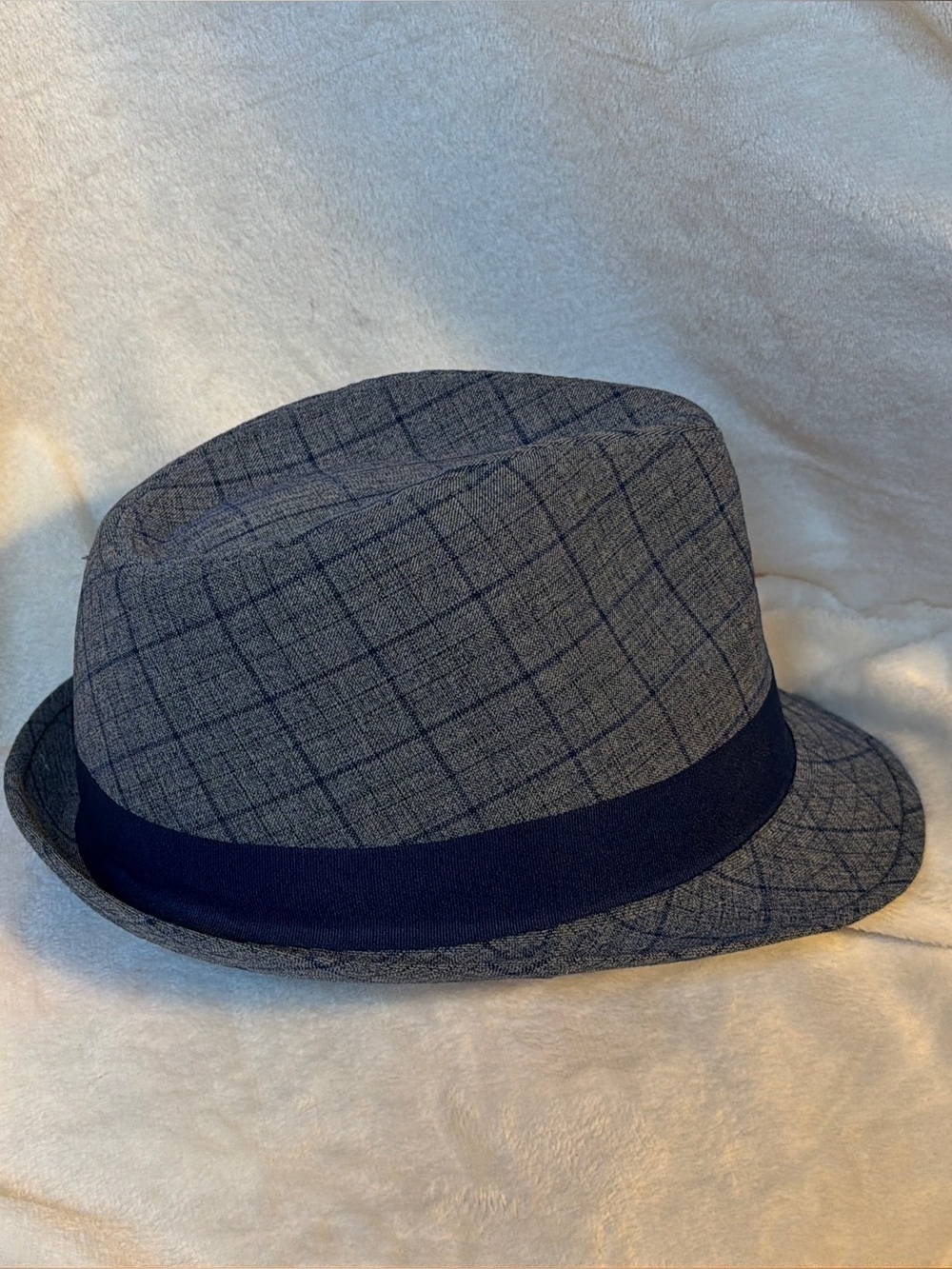 Biltmore 1917 Men's Gray Plaid Fedora with Navy Band